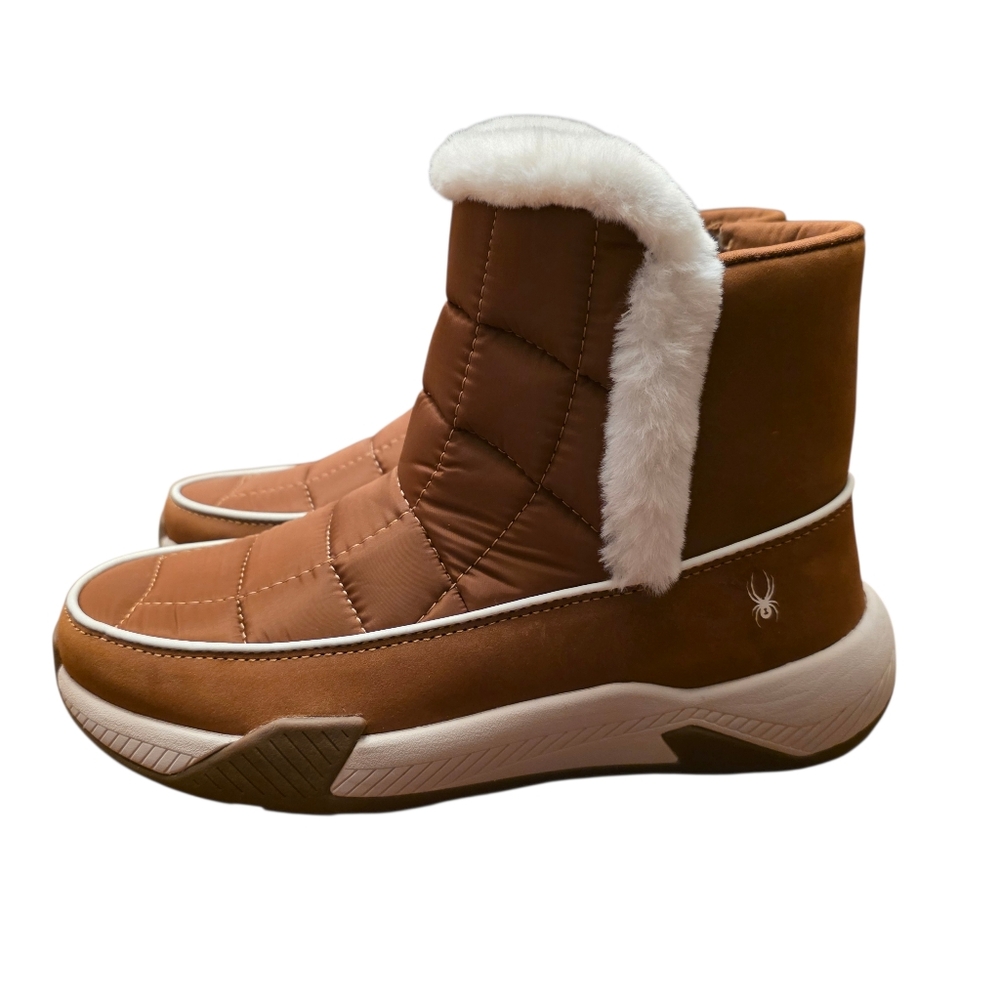 Spyder Lumi  Women's Brown Quilted Winter Boots With Fur Trim Size 8